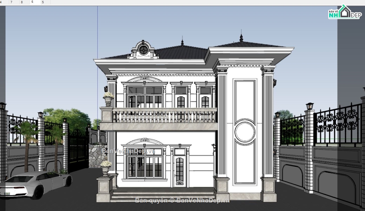 Model 3d sketchup biệt thự,File su biệt thự 2 tầng 11x19m,model su biệt thự 2 tầng,file sketchup biệt thự 2 tầng,mẫu biệt thự 2 tầng sketchup,thiết kế biệt thự 2 tầng sketchup