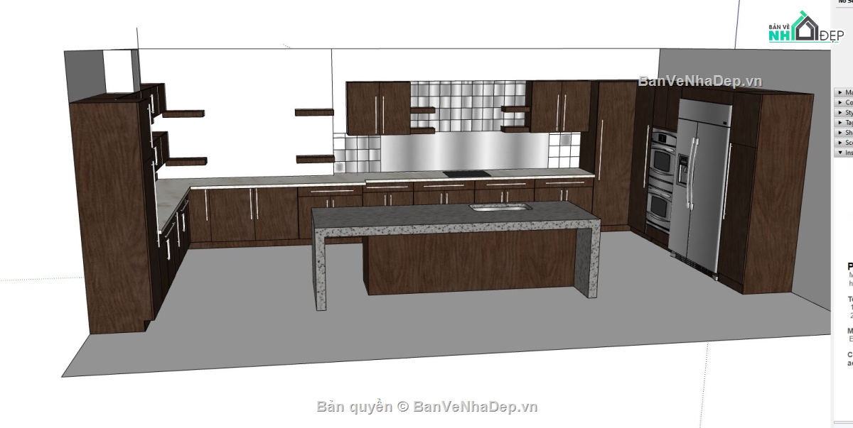 mẫu 3d nội thất phòng bếp,sketchup phòng bếp,phòng bếp hiện đại