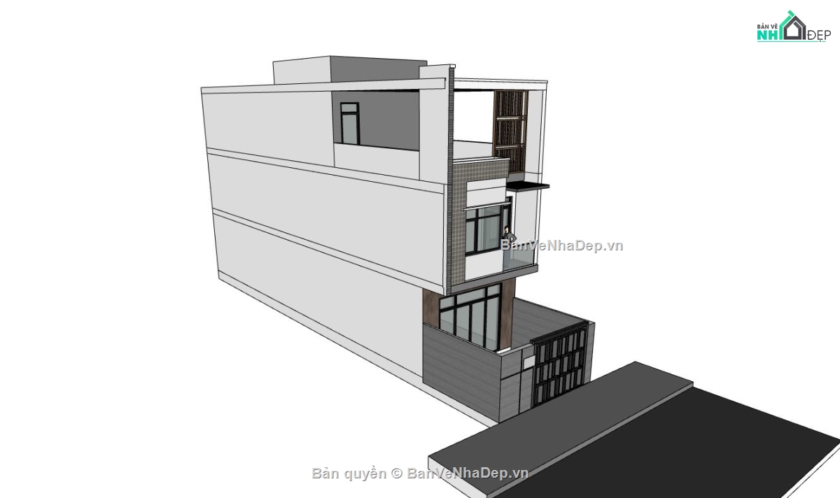 nhà phố 3 tầng,file su nhà phố 3 tầng,phối cảnh nhà phố 3 tầng,mẫu sketchup nhà phố 3 tầng