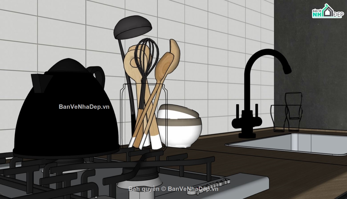 sketchup nội thất phòng bếp,nội thất phòng bếp hiện đại,thiết kế nội thất nhà bếp,mẫu thiết kế nội thất bếp