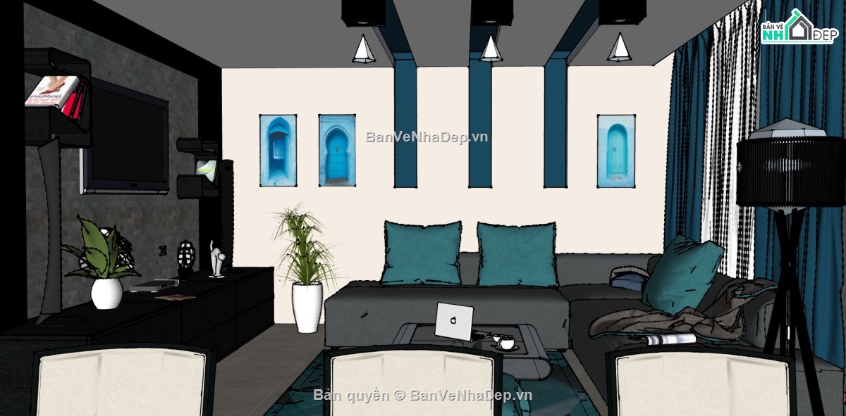 phòng khách hiện đại,sketchup phòng khách hiện đại,Model sketchup phòng khách,phòng khách 3d