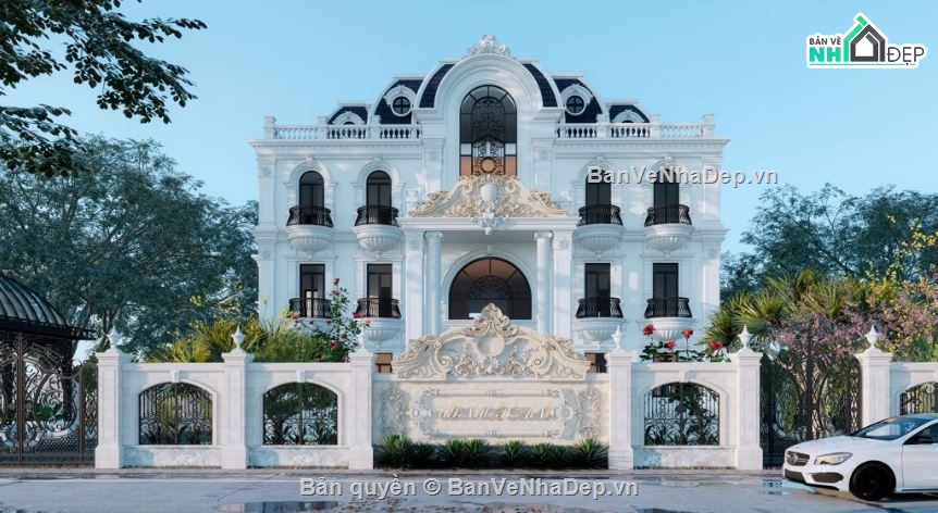 sketchup biệt thự 3 tầng tân cổ điển,biệt thự 3 tầng tân cổ điển,bao cảnh biệt thự 3 tầng 1 tum