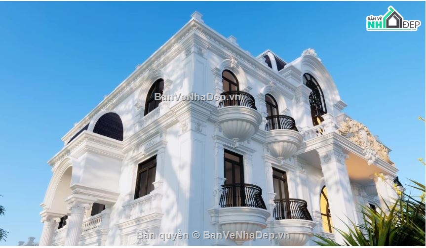 sketchup biệt thự 3 tầng tân cổ điển,biệt thự 3 tầng tân cổ điển,bao cảnh biệt thự 3 tầng 1 tum