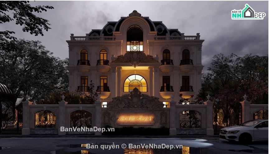 sketchup biệt thự 3 tầng tân cổ điển,biệt thự 3 tầng tân cổ điển,bao cảnh biệt thự 3 tầng 1 tum