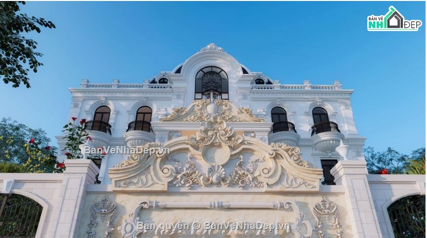 sketchup biệt thự 3 tầng tân cổ điển,biệt thự 3 tầng tân cổ điển,bao cảnh biệt thự 3 tầng 1 tum