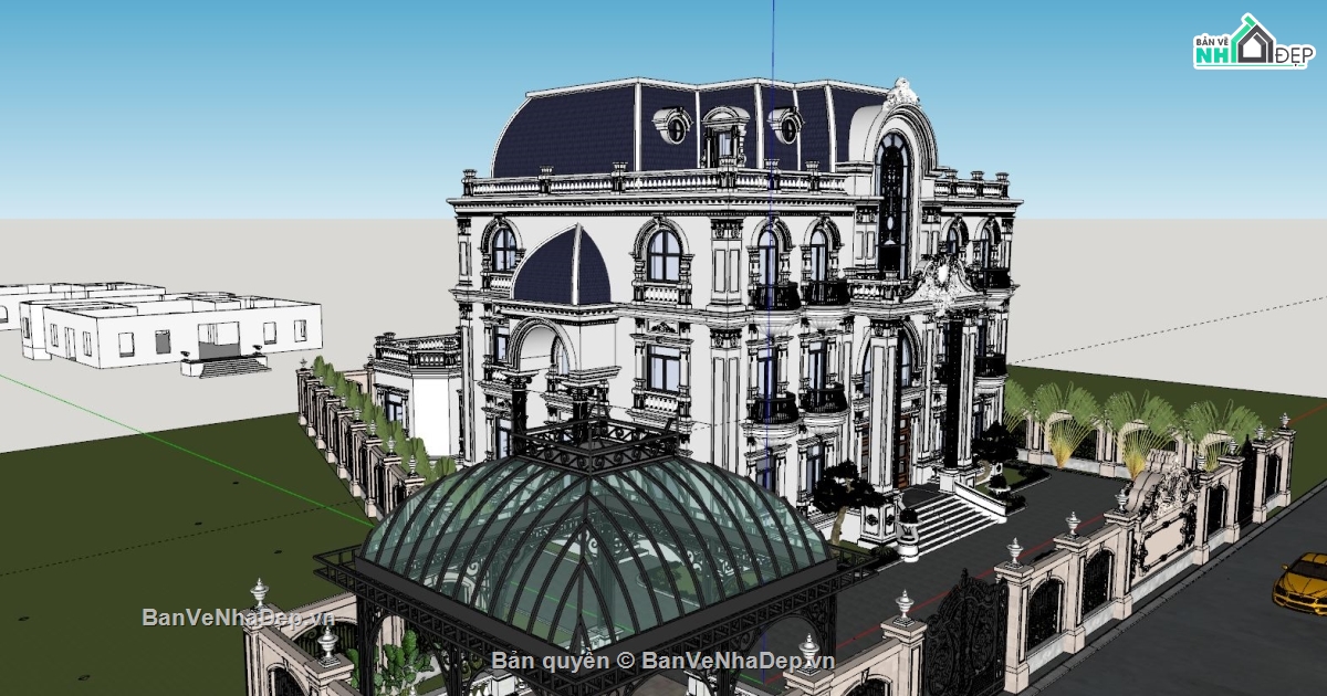 sketchup biệt thự 3 tầng tân cổ điển,biệt thự 3 tầng tân cổ điển,bao cảnh biệt thự 3 tầng 1 tum
