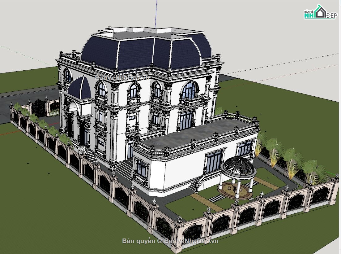 sketchup biệt thự 3 tầng tân cổ điển,biệt thự 3 tầng tân cổ điển,bao cảnh biệt thự 3 tầng 1 tum