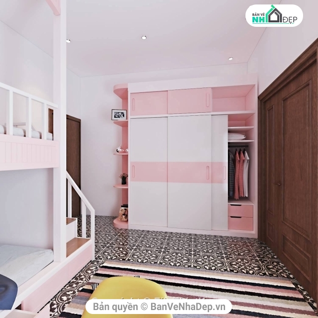 3DMAX Phòng ngủ,3D Phòng ngủ,3D Giường ngủ,giường ngủ 2 tầng,phối cảnh phòng ngủ 3dmax