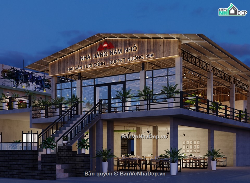 Model 3dmax thiết kế nhà hàng hải sản siêu đẹp vray render