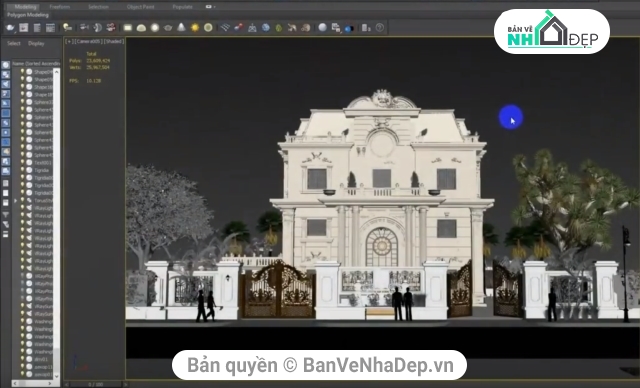 3dsmax biệt thự,3DMax Biệt thựTân cổ điển,File 3dmax biệt thự tân cổ diển,3dMax Biệt thự lâu đài 4 tầng