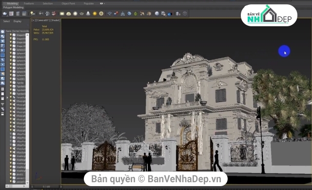 3dsmax biệt thự,3DMax Biệt thựTân cổ điển,File 3dmax biệt thự tân cổ diển,3dMax Biệt thự lâu đài 4 tầng