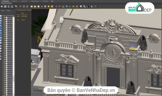 3dsmax biệt thự,3DMax Biệt thựTân cổ điển,File 3dmax biệt thự tân cổ diển,3dMax Biệt thự lâu đài 4 tầng