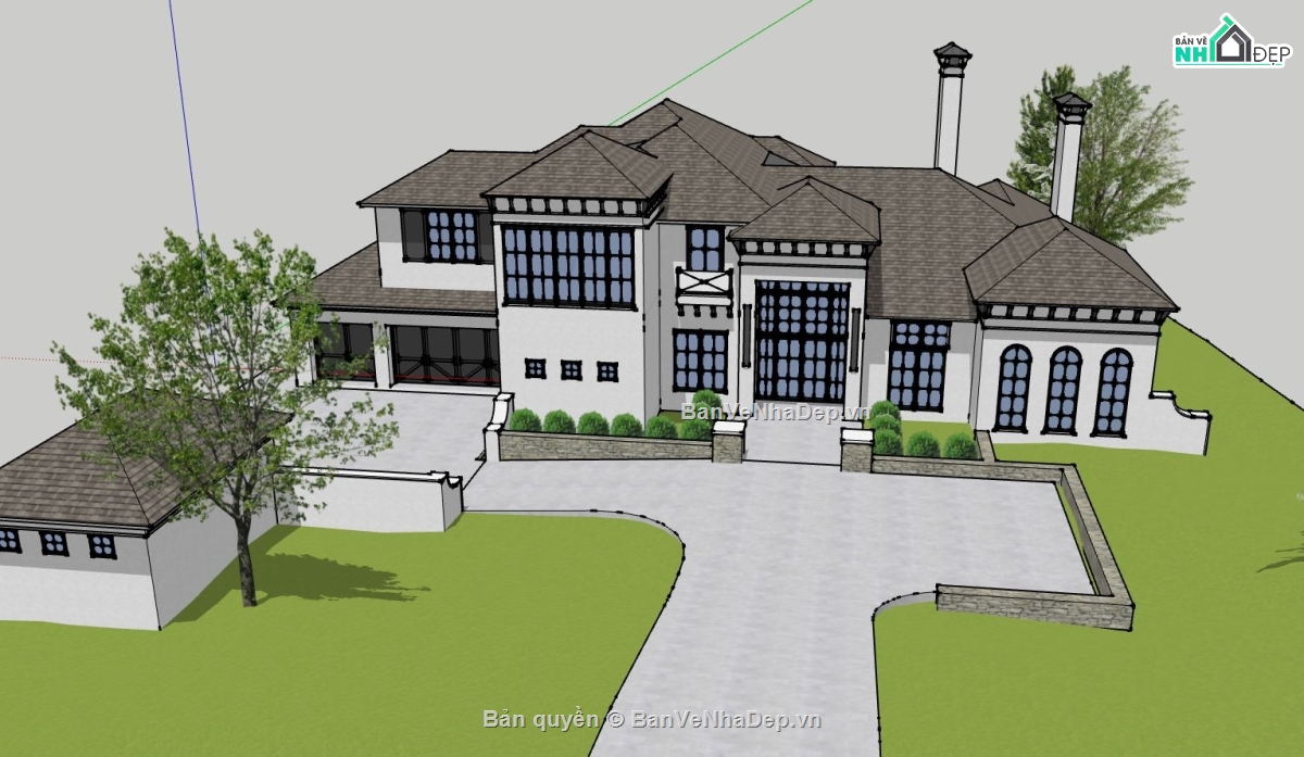 thiết kế biệt thự 2 tầng,biệt thự sketchup,sketchup biệt thự,sketchup biệt thự 2 tầng