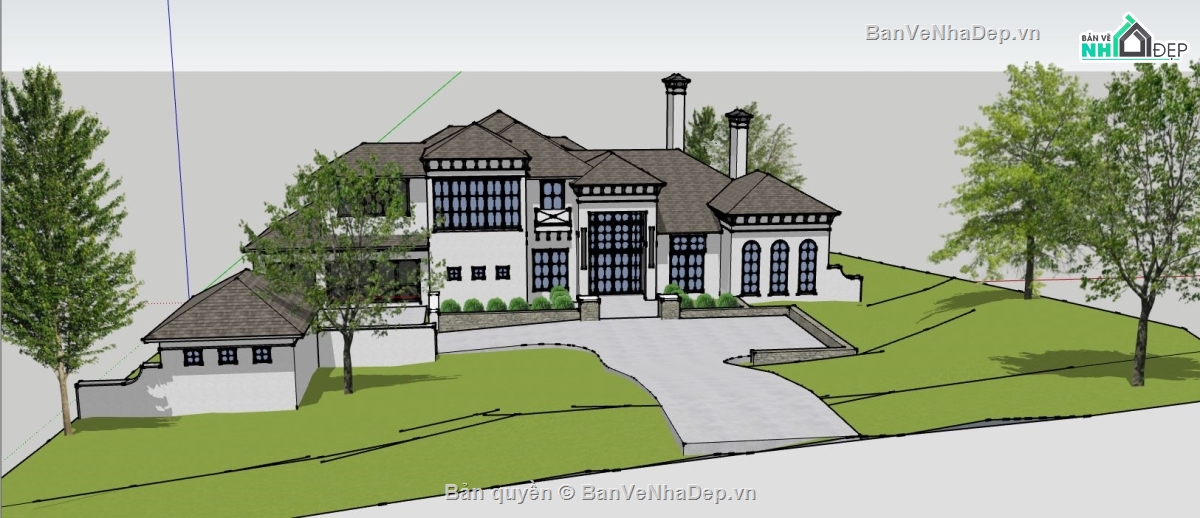 thiết kế biệt thự 2 tầng,biệt thự sketchup,sketchup biệt thự,sketchup biệt thự 2 tầng