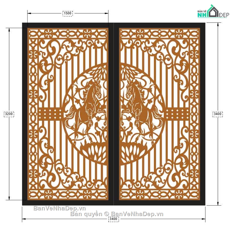 cổng cắt cnc,file cnc cổng 2 cánh,cổng ngựa cnc