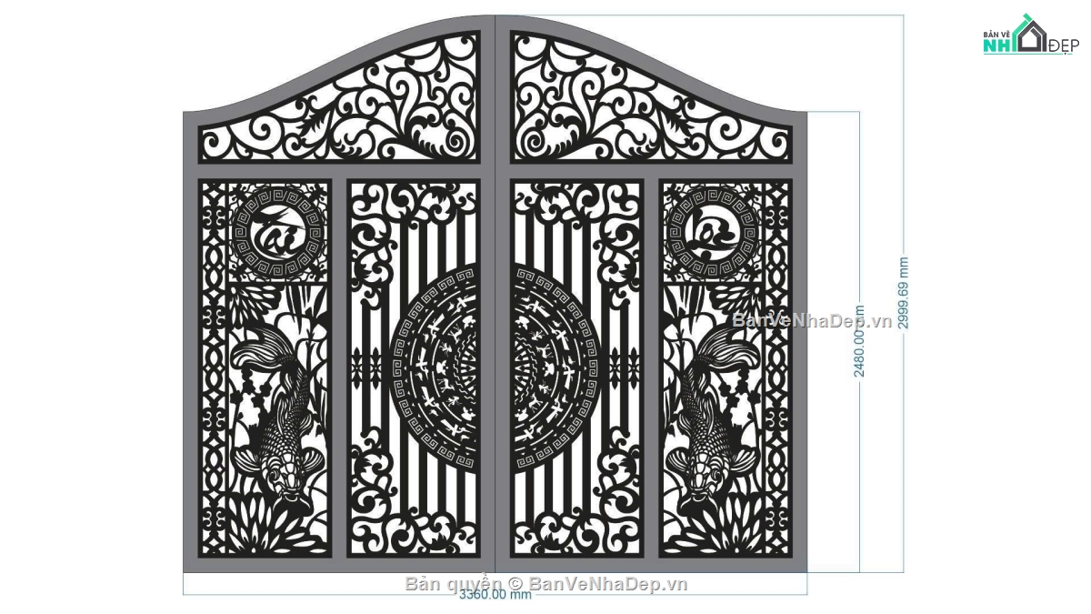 cổng cnc cá chép đẹp,cá chép cnc,file cnc cổng 2 cánh
