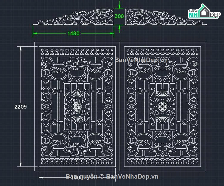 File cổng 2 cánh cnc,file cổng dxf đẹp,mẫu cổng sắt