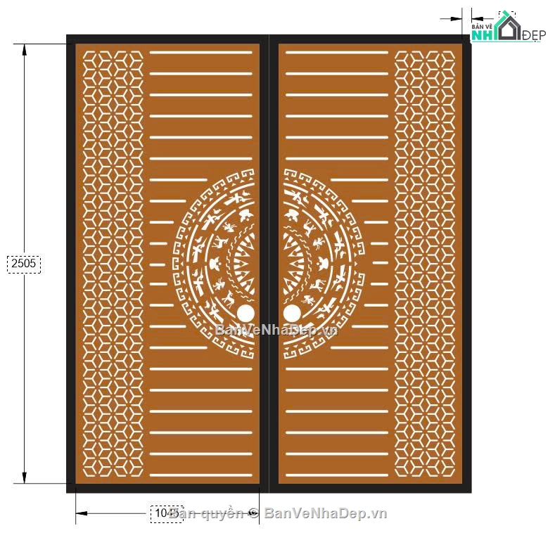 cổng trống đồng cnc,File cổng 2 cánh cnc,cổng trống đồng