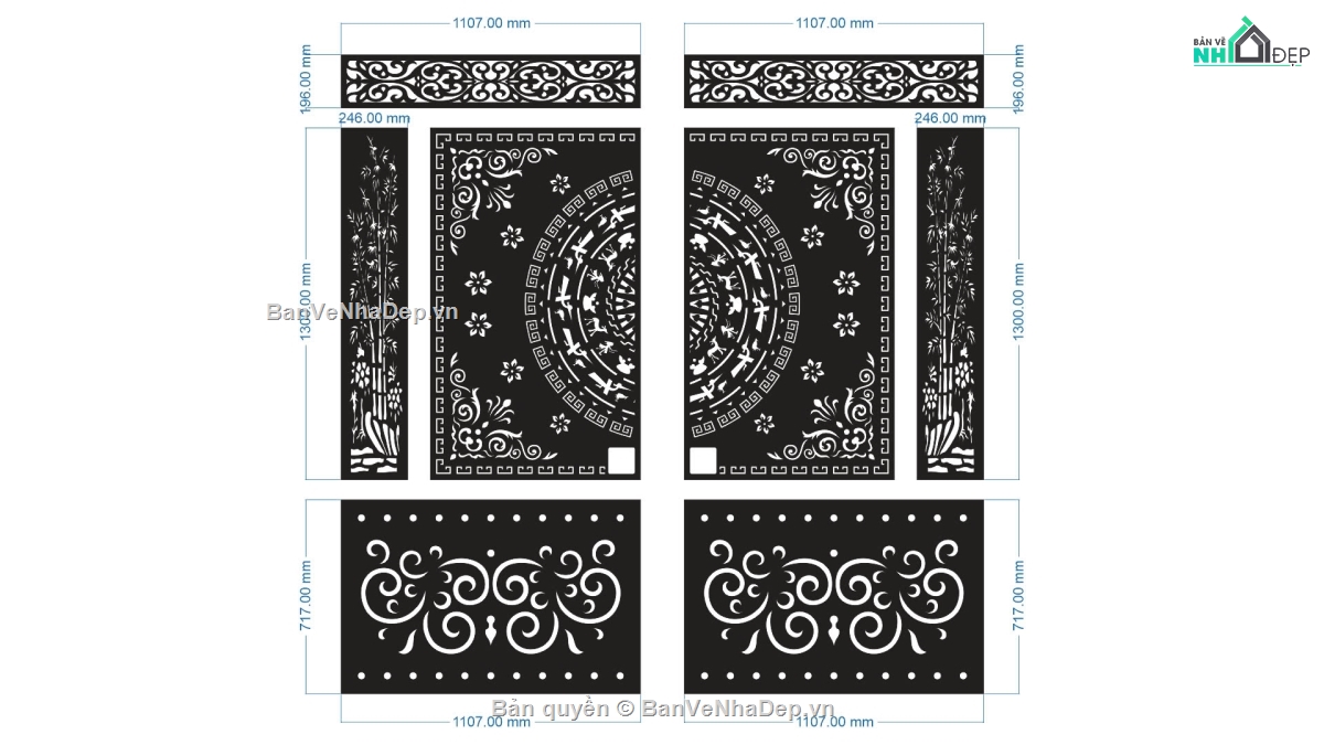 Cổng 2 cánh trúc,cổng 2 cánh trống đồng,file cổng 2 cánh trống đồng