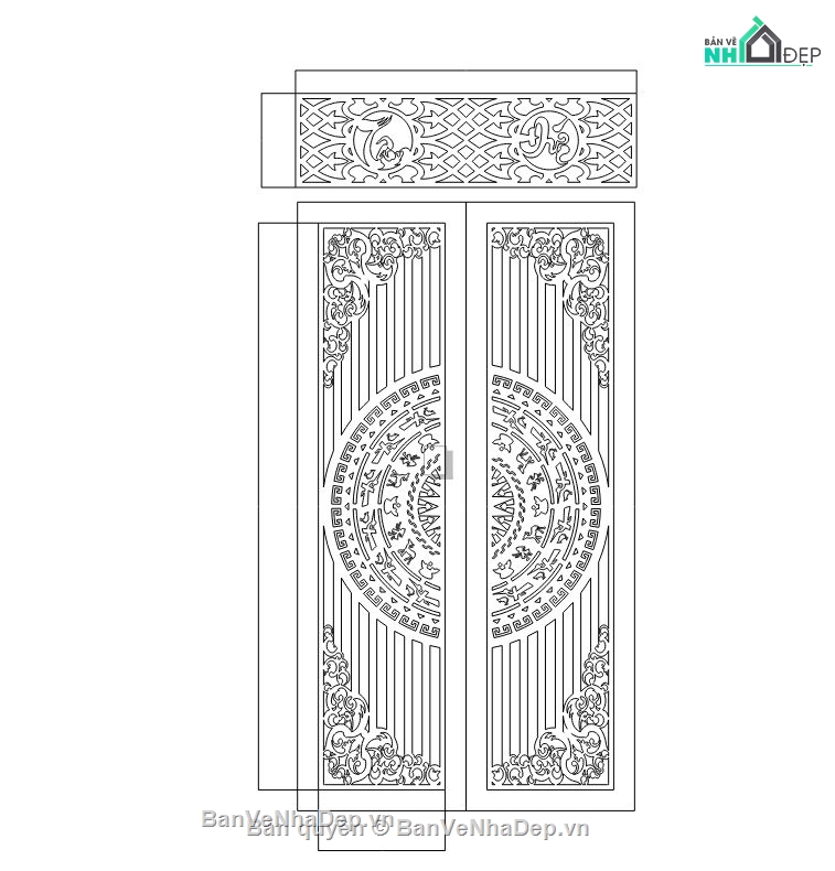 cổng trống đồng cnc,File cổng 2 cánh cnc,ô thoáng,cổng trống đồng