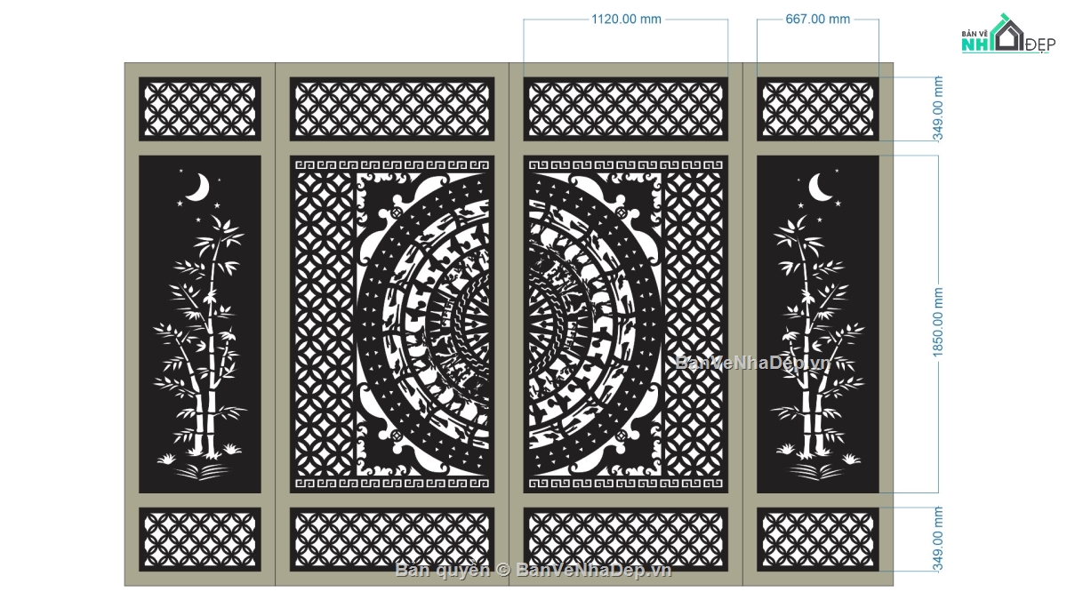 cổng trống đồng,cổng trống đồng trúc,cổng 2 cánh cnc