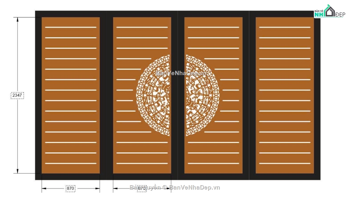 hoa văn cổng,cổng trống đồng,cad cổng 4 cánh cnc
