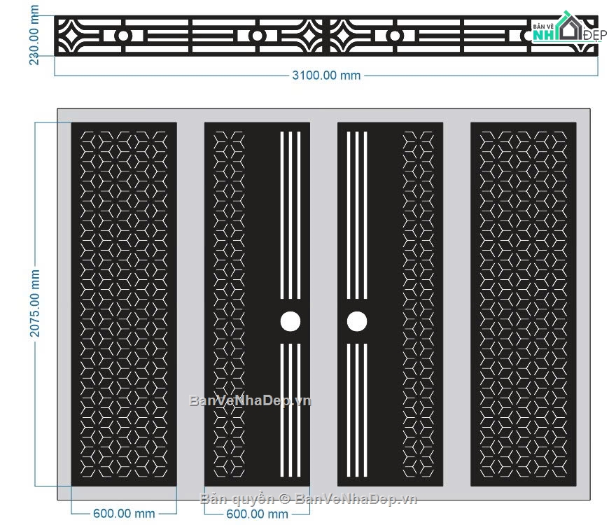 cổng 4 cánh cnc,File cổng 4 cánh,cổng dxf