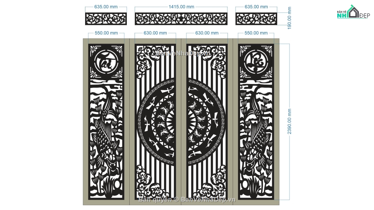 cổng 4 cánh cnc,File cổng 4 cánh,cnc 4 cánh,cá chép cnc,ô thoáng