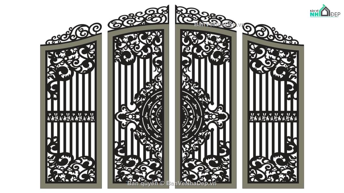 cổng 4 cánh cnc,File cổng 4 cánh,cổng dxf