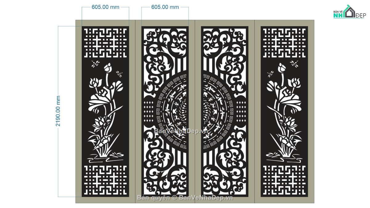 cổng trống đồng cnc,File cổng 4 cánh,cnc 4 cánh