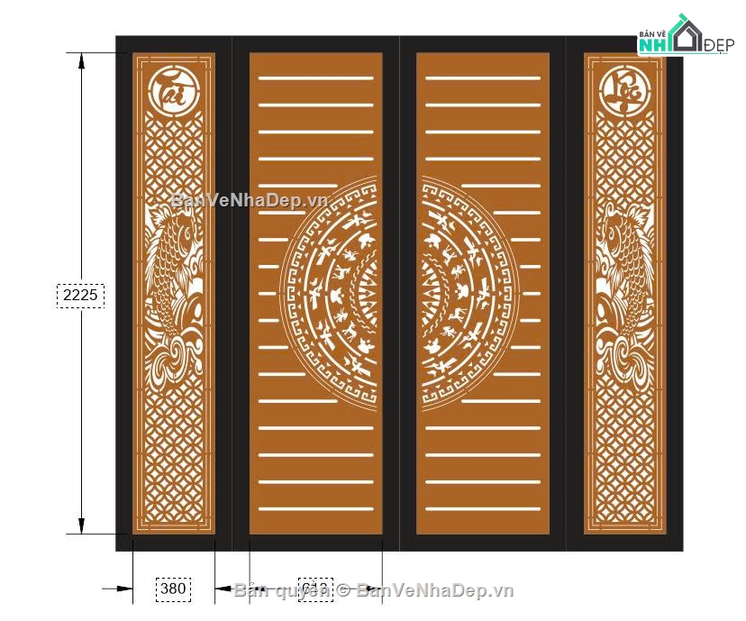 cổng 4 cánh cnc,cổng trống đồng cnc,file cổng dxf đẹp