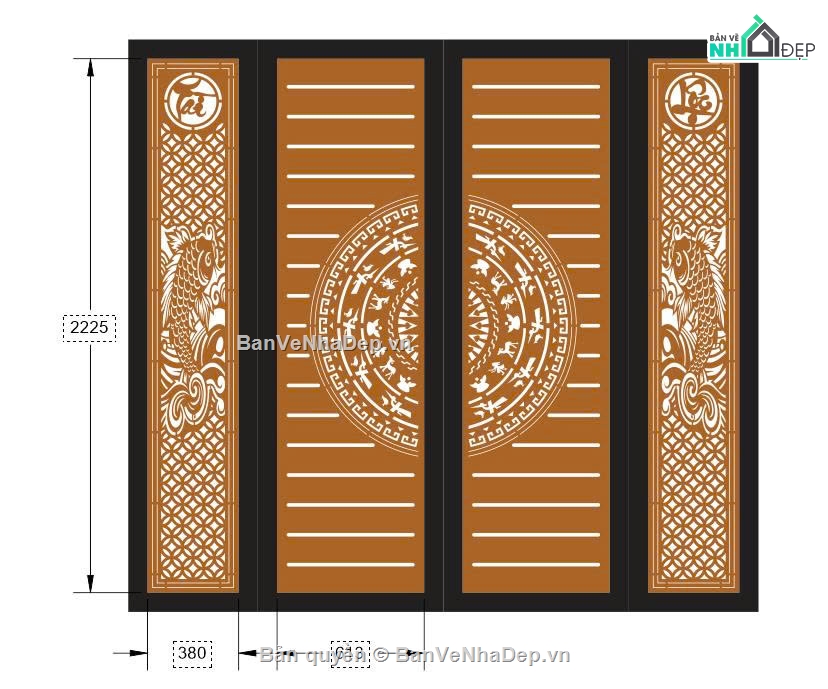 cổng 4 cánh cnc,cổng trống đồng cnc,file cổng dxf đẹp