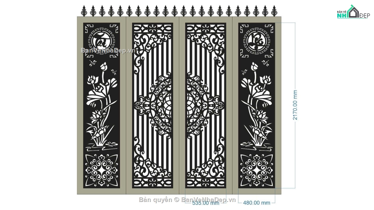 cổng 4 cánh cnc,File cổng 4 cánh,cổng dxf,cnc 4 cánh