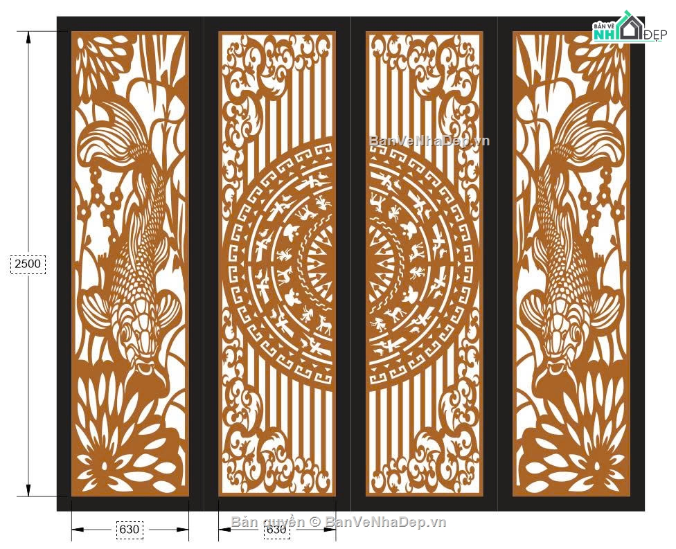 cổng cá chép,cổng 4 cánh,cổng 4 cánh trống đồng