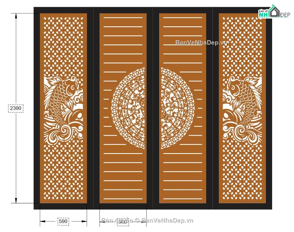 trống đồng,cổng cá chép cnc,mãu cổng 4 cánh cnc