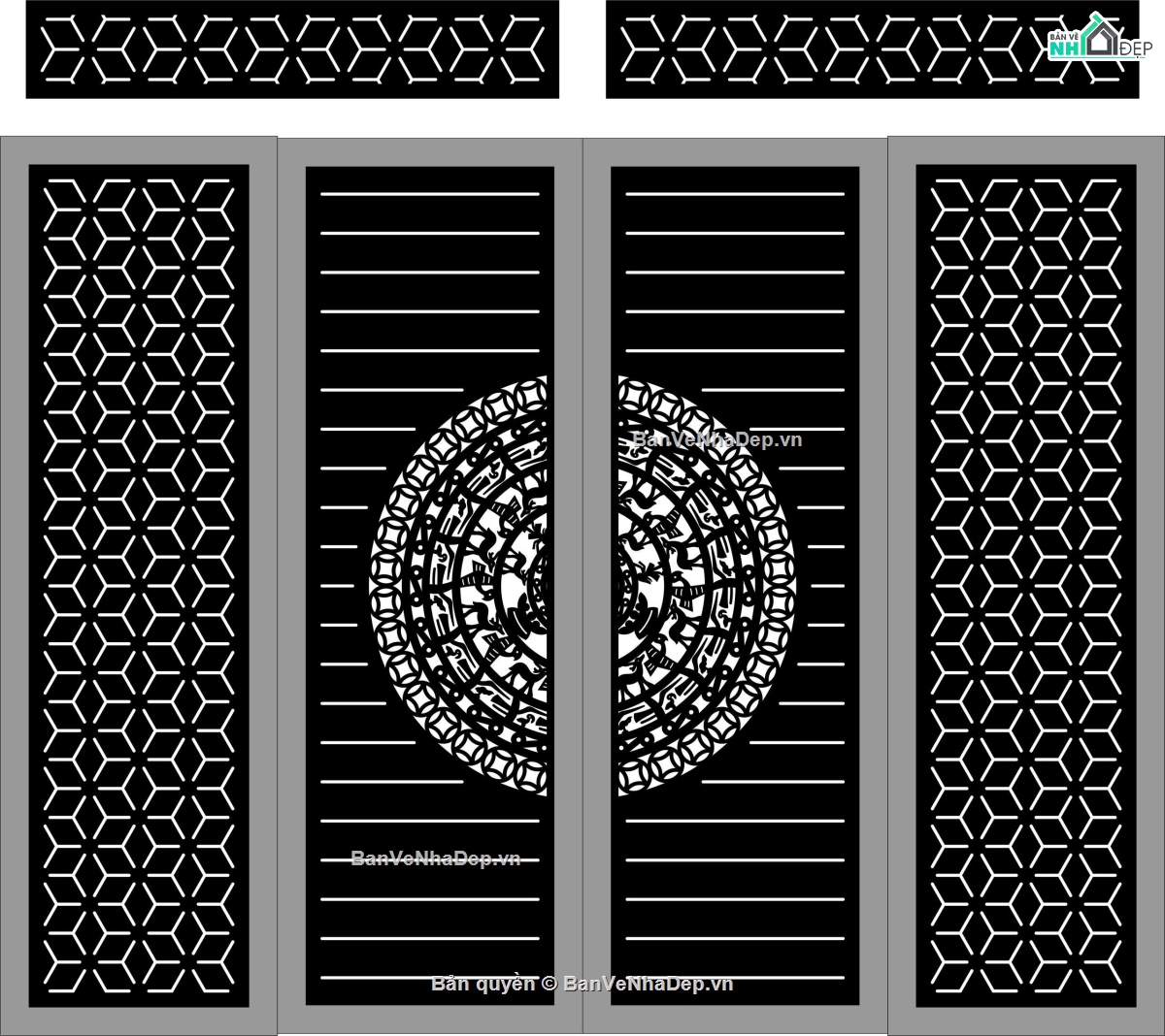 cổng 4 cánh cnc,cổng trống đồng cnc,ô thoáng