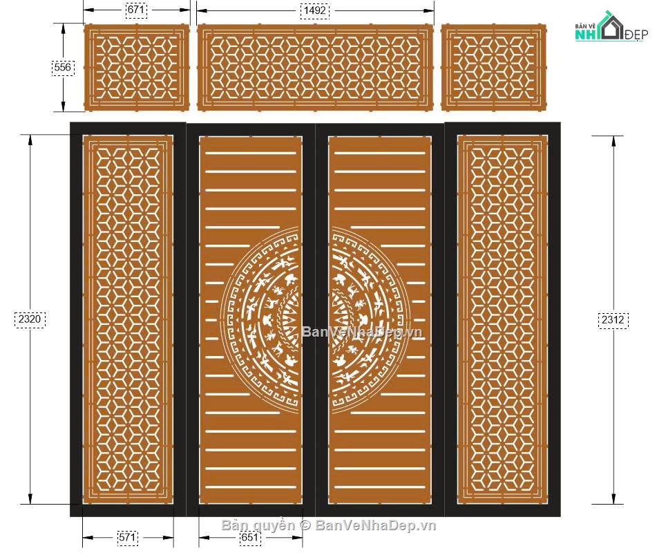 trống đồng,cổng trống đồng cnc,File cổng 4 cánh