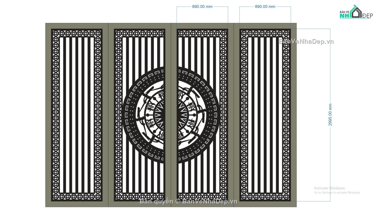 cổng 4 cánh cnc,cổng trống đồng cnc,file cnc cổng 4 cánh