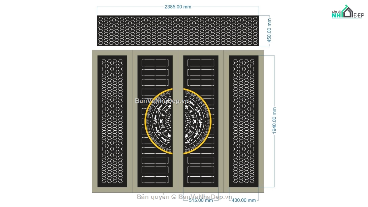 cổng 4 cánh cnc,File cổng 4 cánh,ô thoáng