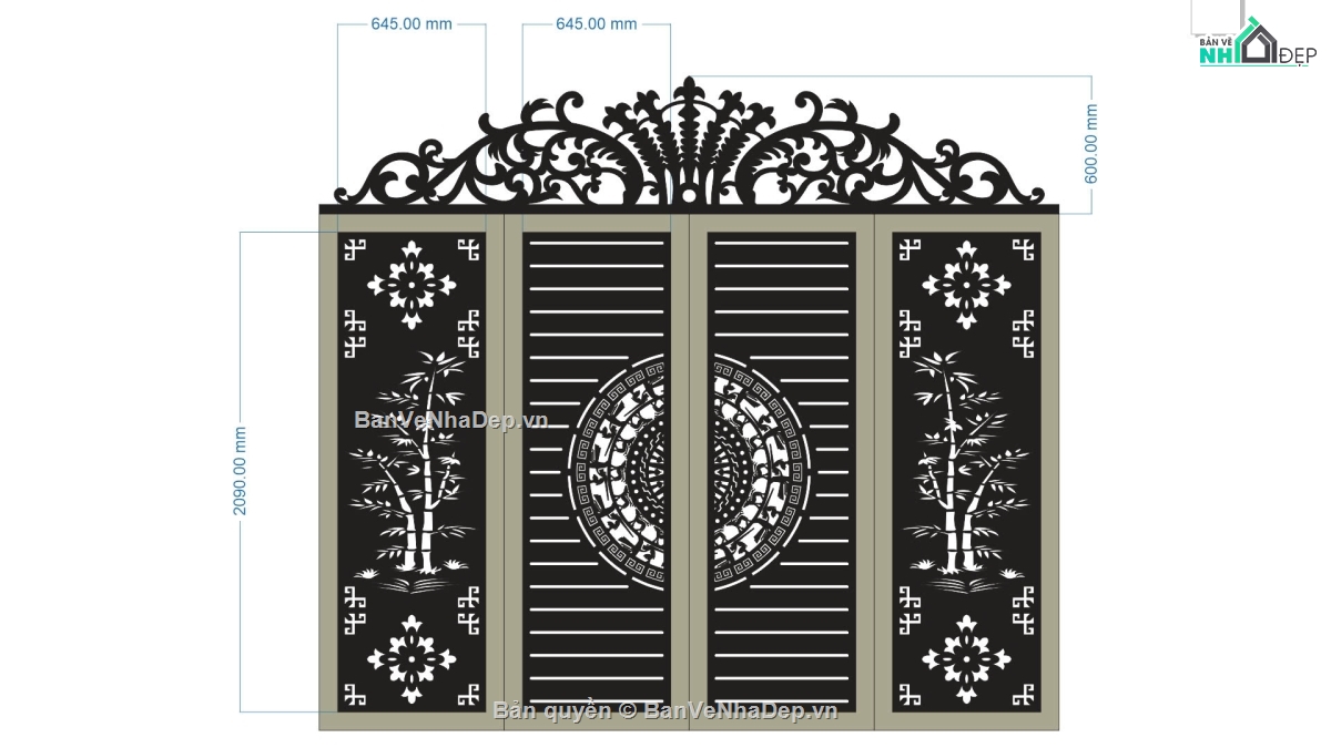 cổng đẹp 4 cánh,file cnc cổng 4 cánh,mẫu cnc cổng 4 cánh