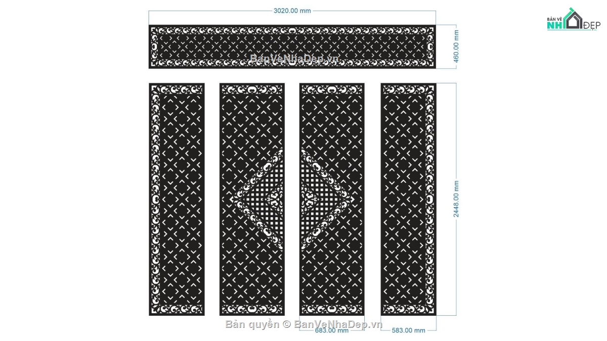 cổng 4 cánh cnc,File cổng 4 cánh,ô thoáng,file cnc cổng 4 cánh