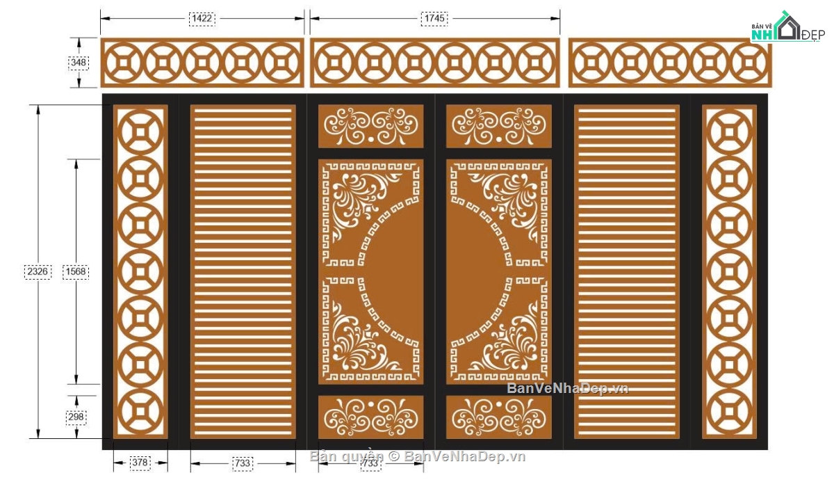 cổng trống đồng cnc,cổng trống đồng,đồng tiền cnc,cổng 6 cánh cnc