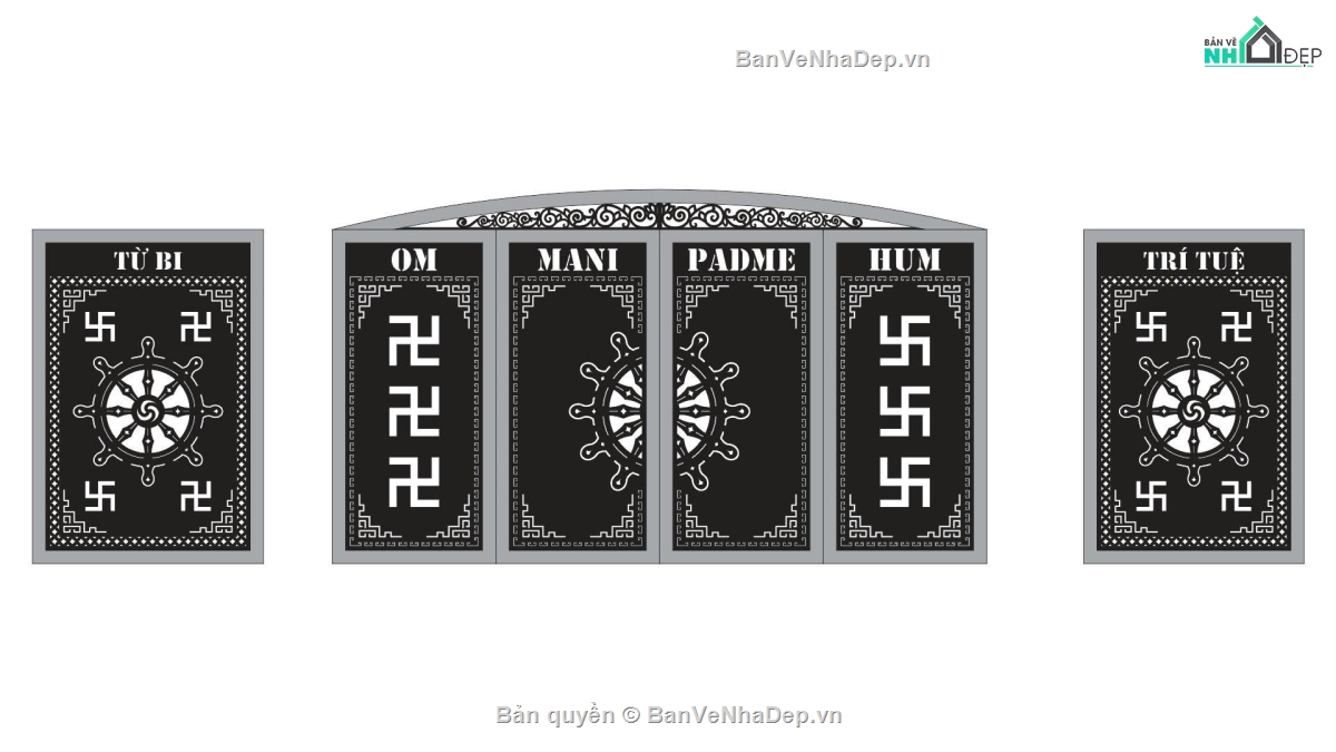 cổng chùa,hoa văn cổng,cổng chữ vạn