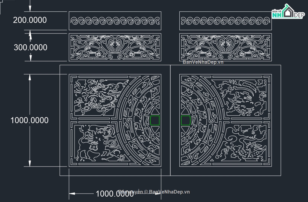 cổng đẹp cnc,mẫu cnc cổng tứ linh,file cnc cổng tứ linh,cắt cnc cổng tứ linh