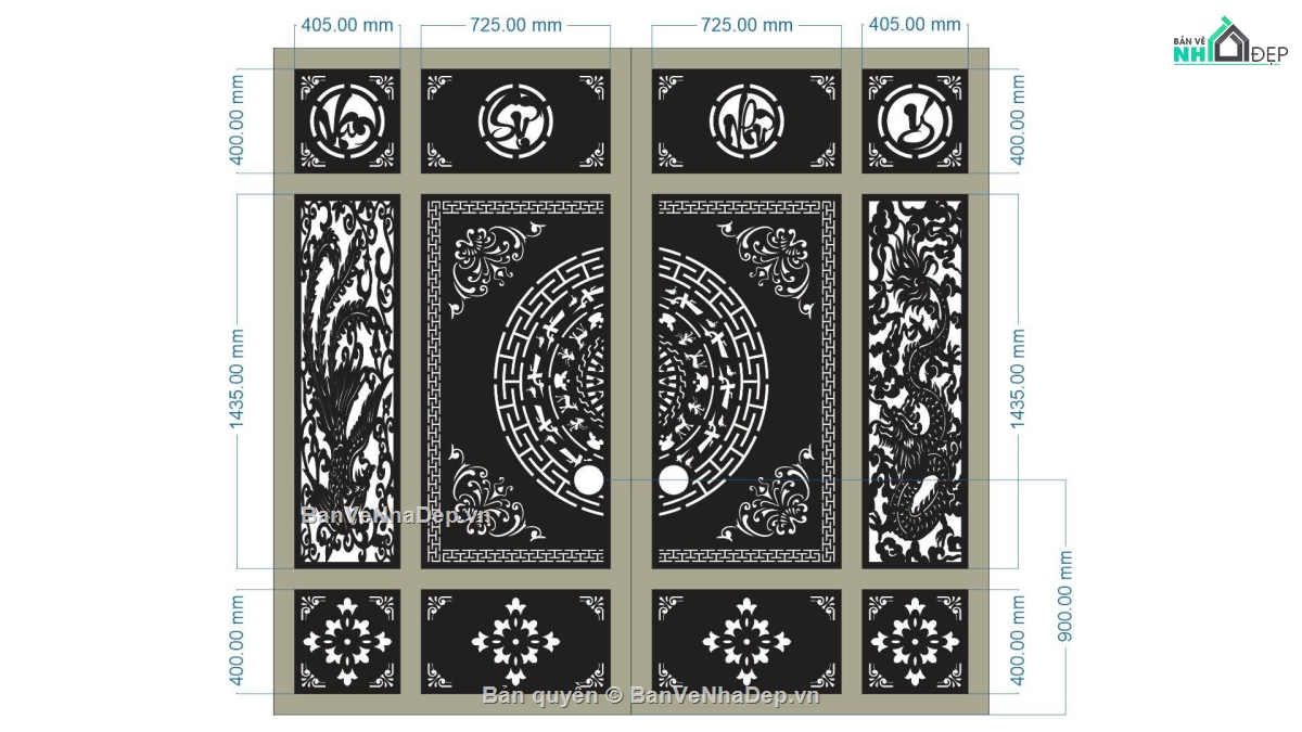 cổng 4 cánh cnc,cad cổng vạn sự như ý,file cổng dxf đẹp
