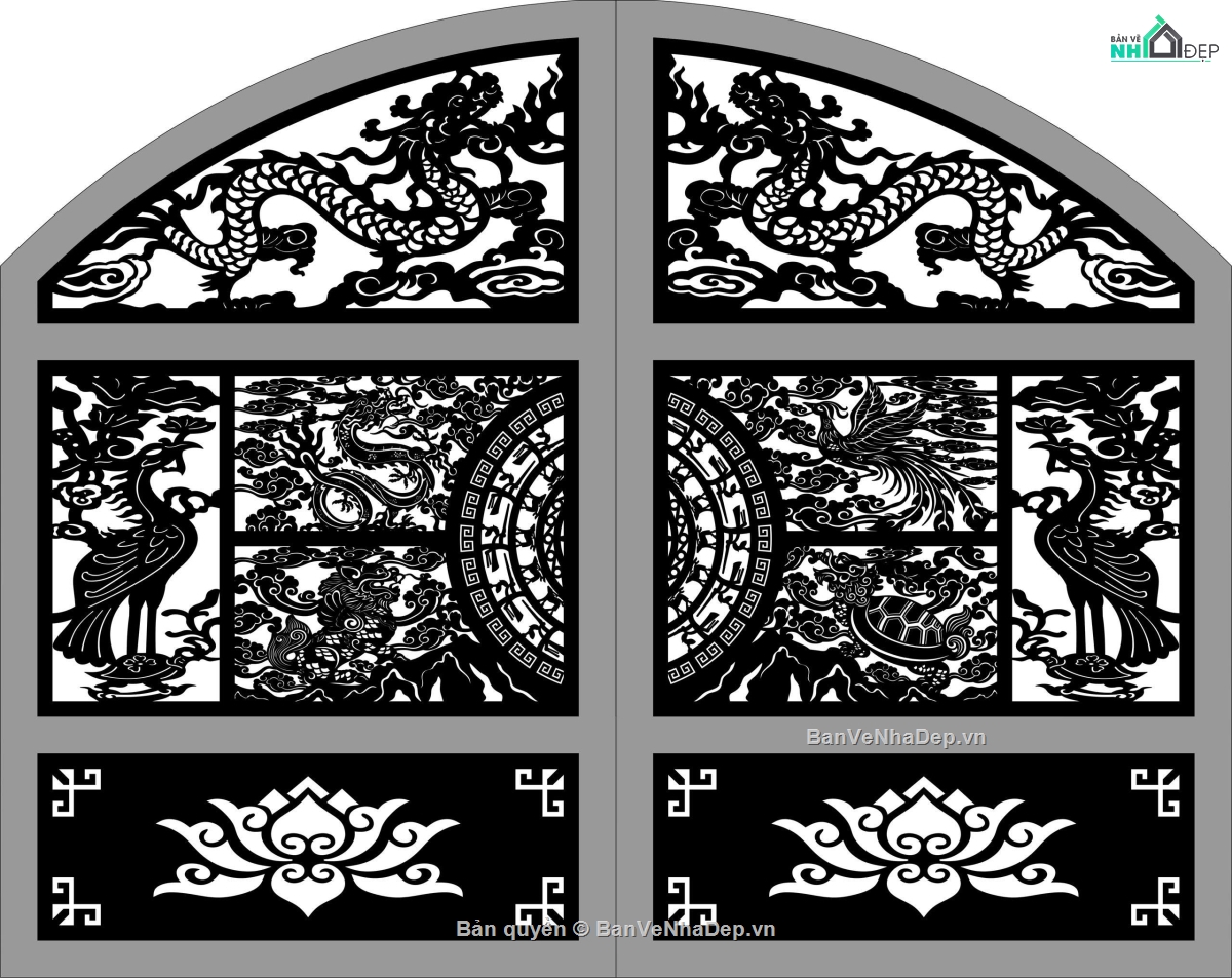 cnc 2 cánh,cổng tứ linh,cổng cnc tứ linh,File cổng 2 cánh cnc