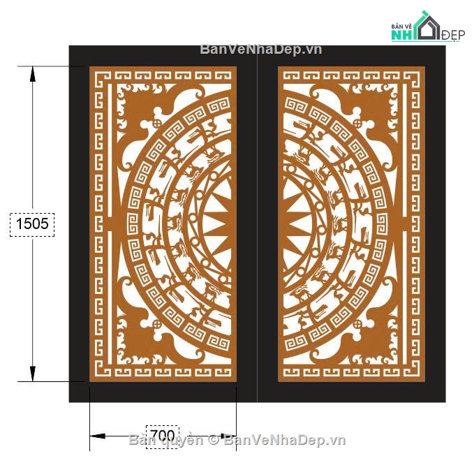 cổng trống đồng cnc,File cổng 2 cánh cnc,cổng dxf