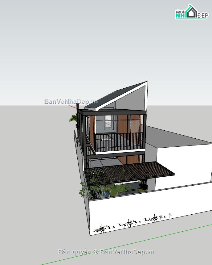 su nhà mái lệch,bao cảnh nhà mái lệch,sketchup nhà mái lệch