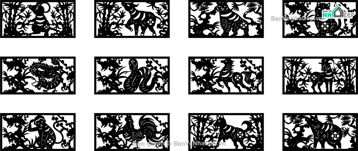 cnc 12 con giáp,12 con giáp,dxf 12 con giáp