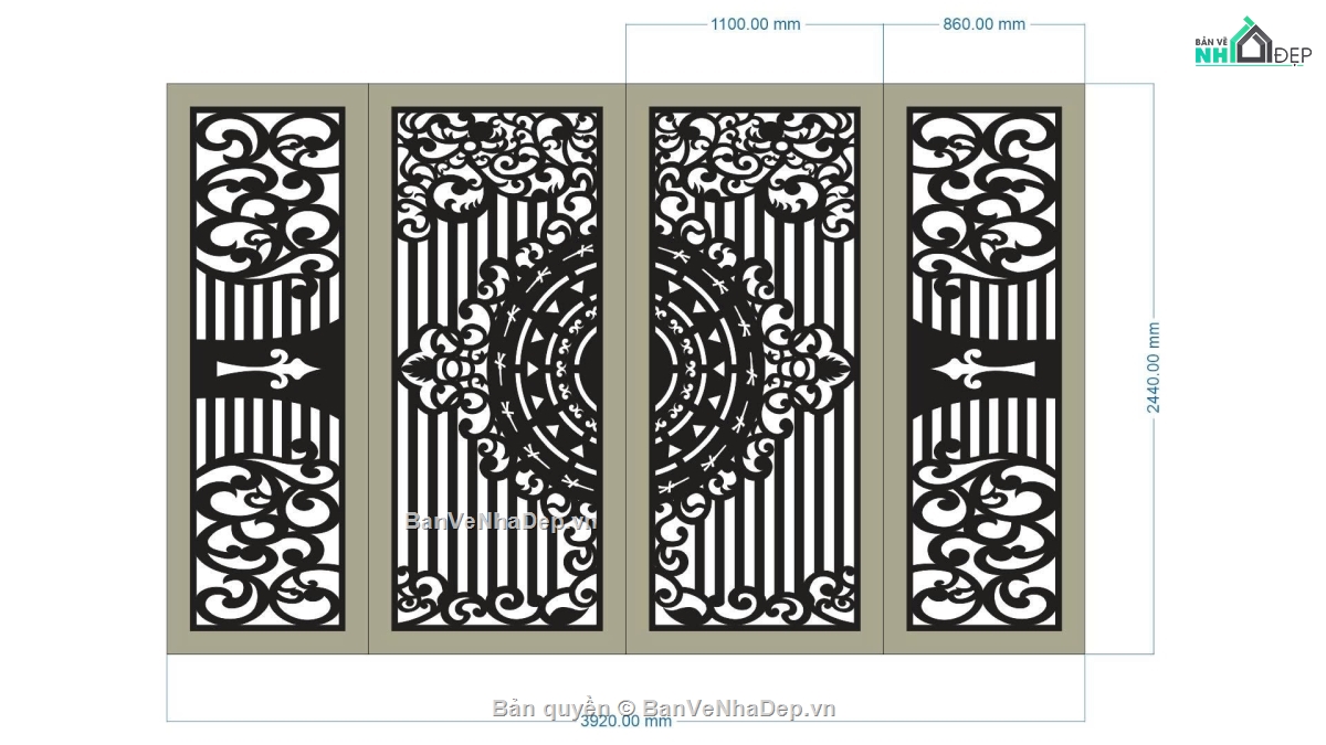 cổng 4 cánh cnc,cổng trống đồng cnc,file dxf cổng 4 cánh